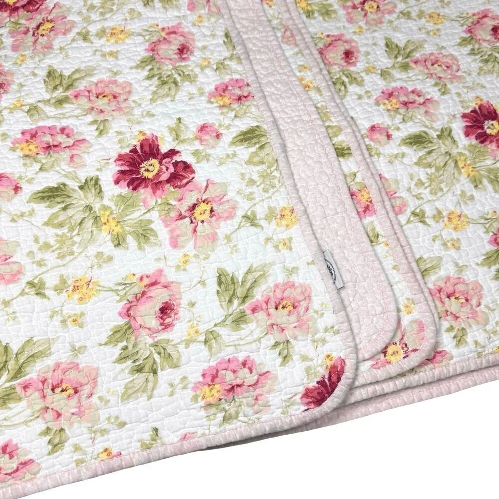 VTG Laura Ashley Reversible Floral Quilt Bedspread Coverlet Queen Cottage Boho